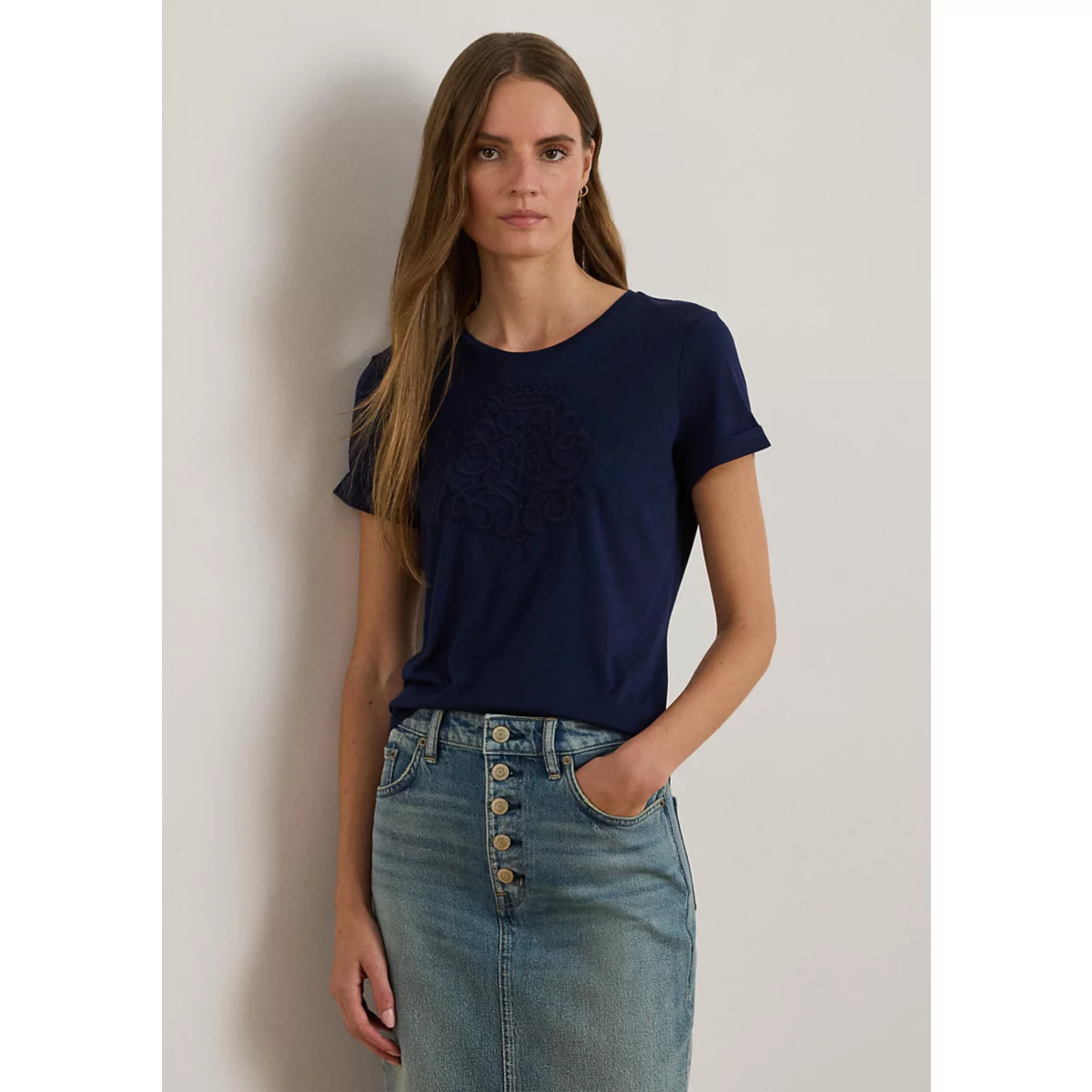 Women's Embroidered-Logo Cotton-Modal Jersey T-Shirt - 1