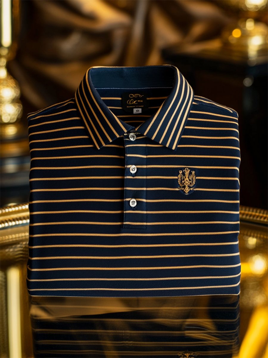 Camisa polo ejecutivo casual a rayas Button de manga corta para hombre