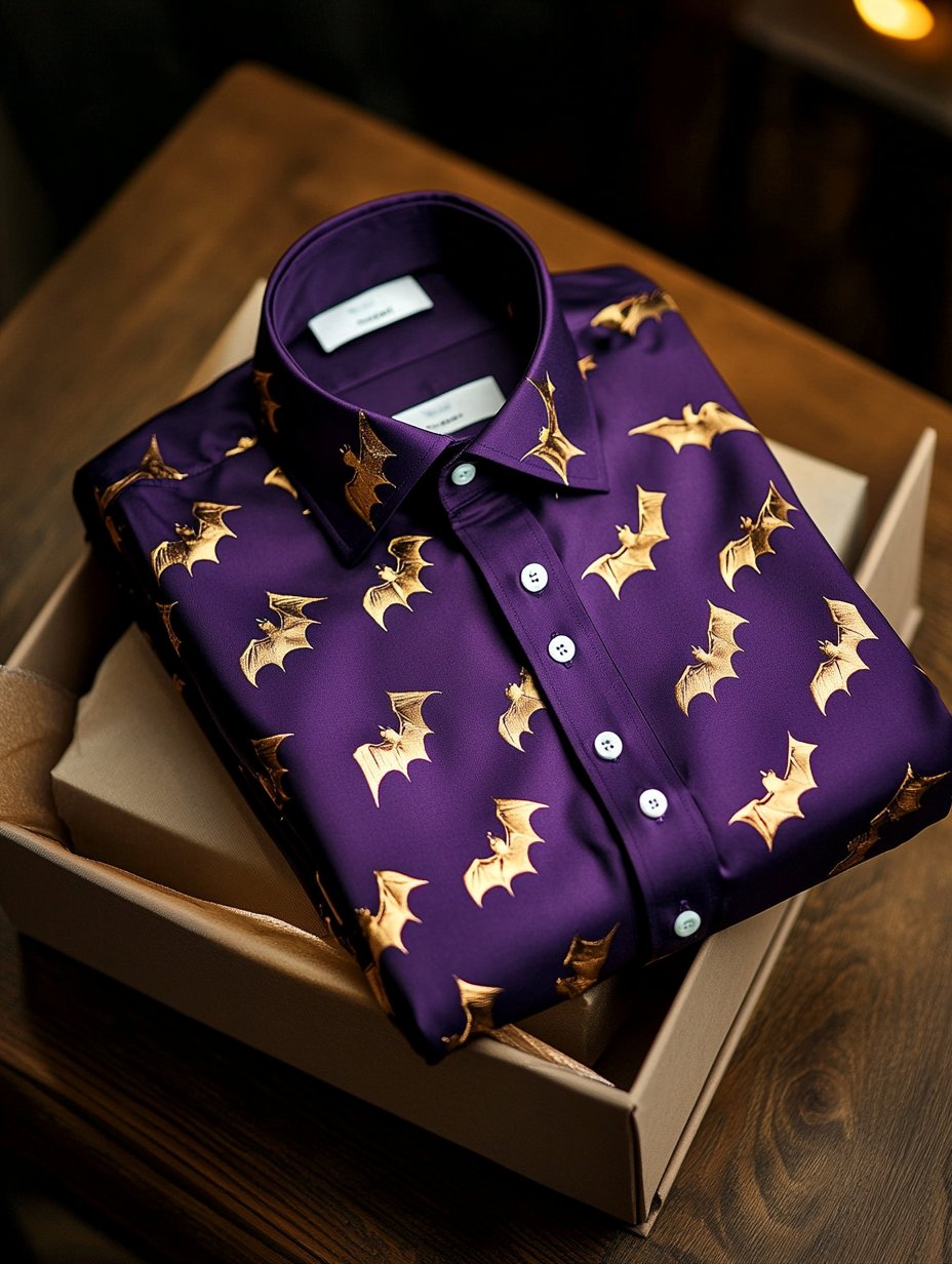 Camisa Halloween ejecutivo bat flower de lujo de manga larga para hombre