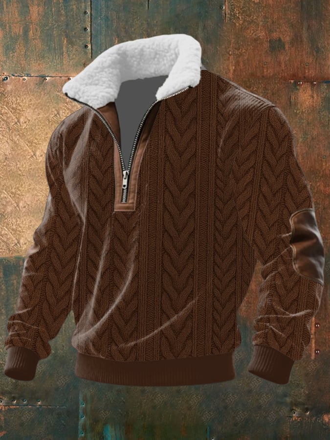 Sudadera retro estampado Half Zip solapa para hombre
