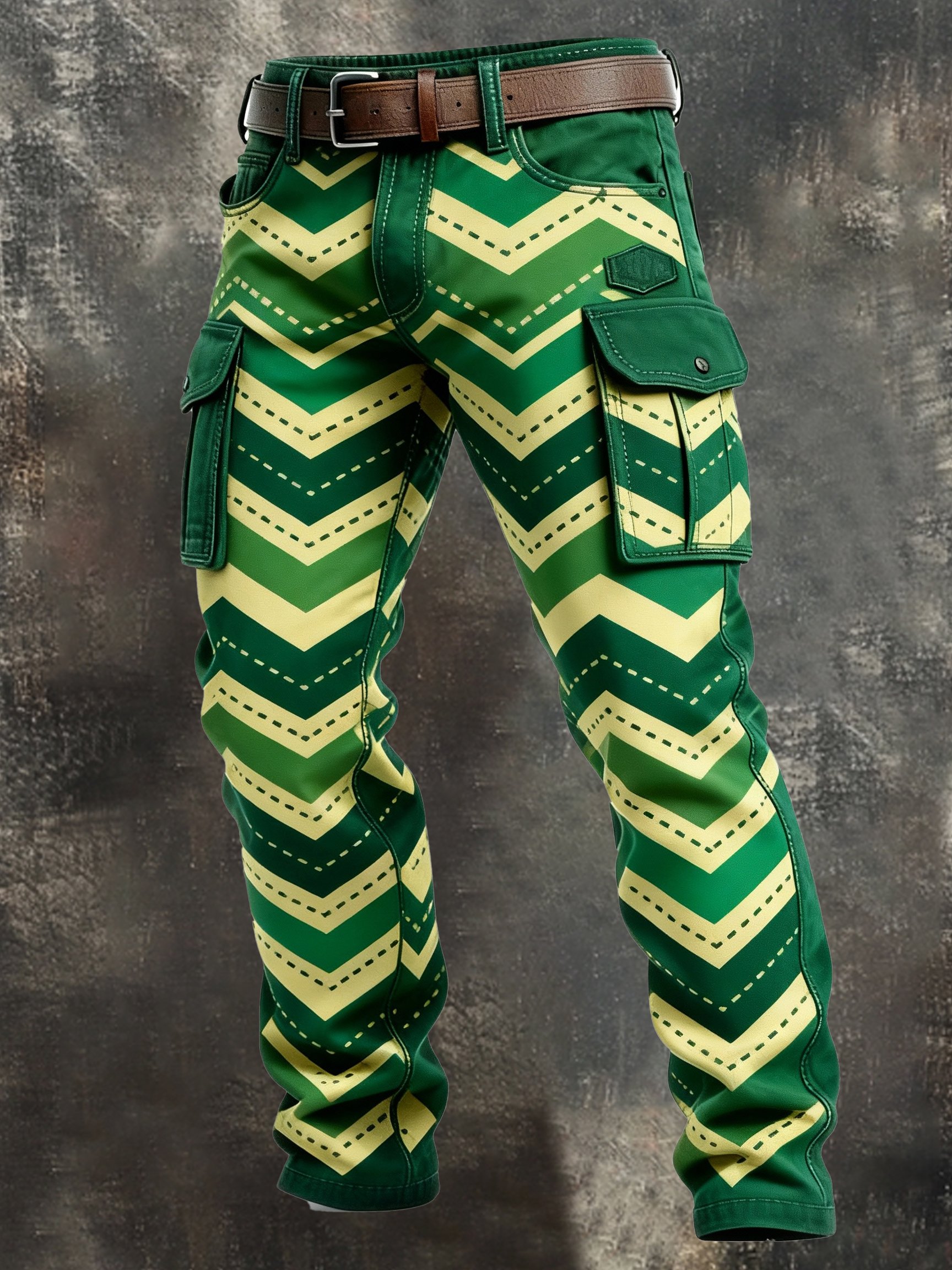 Pantalón retro en bloques de color desgastado bolsillo Cargo para hombre