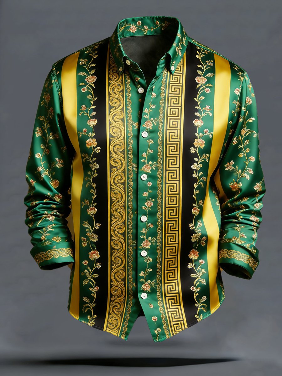 Camisa ejecutivo vintage floral a rayas para hombre