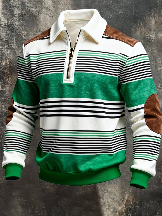Sudadera St. Patrick's Day estampado Color-Block con cierre con gorrasucha para hombre