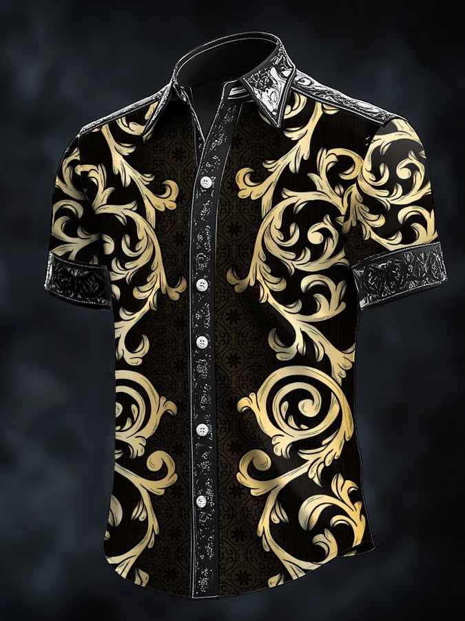 para hombre retro Baroque Print Dark camisa