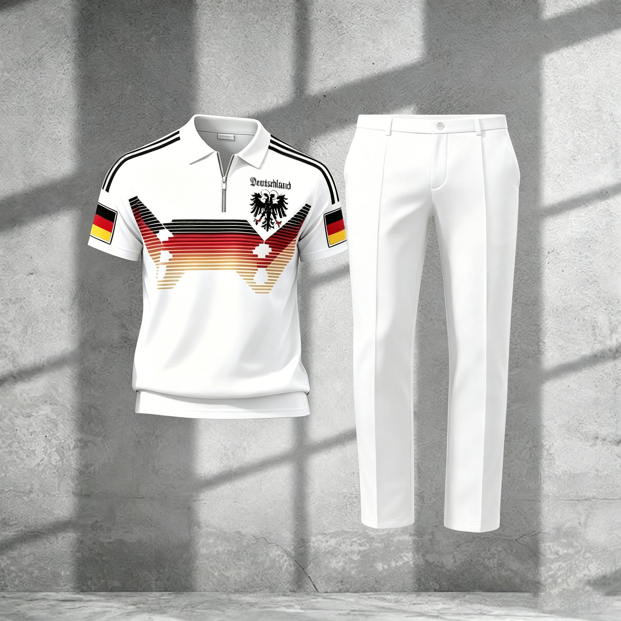 Conjunto de dos piezas casual White estampado Polo de manga corta camiseta And pantalón para hombre