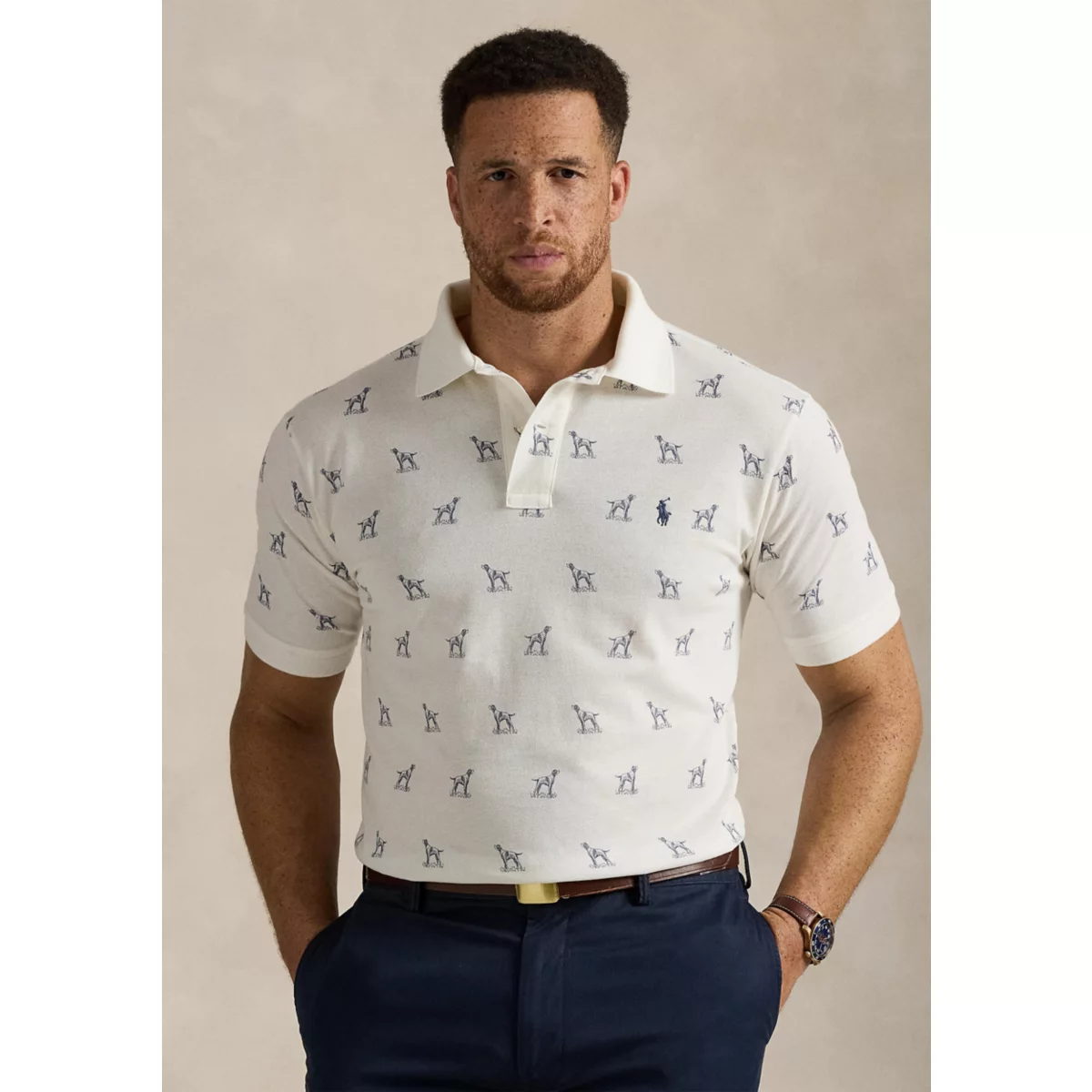 Big & Tall Dog-Print Mesh Polo Shirt - 1