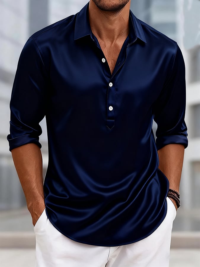 Camisa ejecutivo de lujo de manga larga solapa con botones casual para hombre