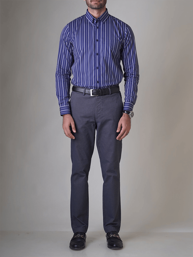 Camisa a rayas Design bolsillo ejecutivo casual de manga larga para hombre