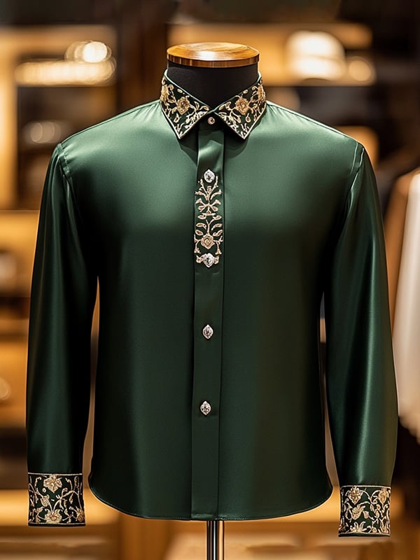 Camisa satén de lujo de color sólido ejecutivo de manga larga para hombre