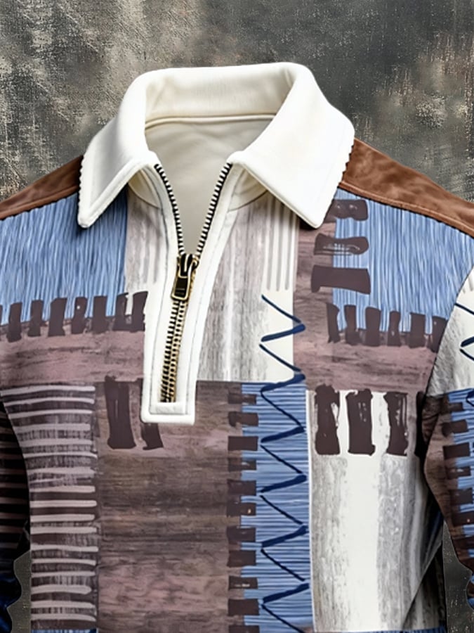 Sudadera retro en bloques de color estampado cierre para hombre