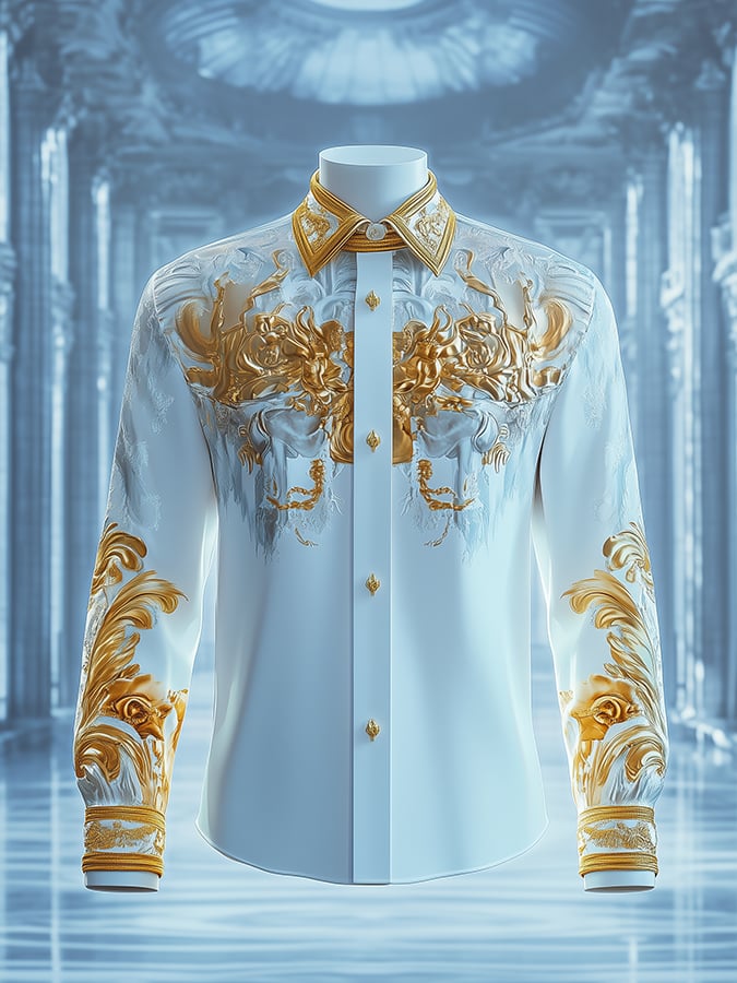 Camisa satén Luxe Baroque de manga larga con botones para hombre