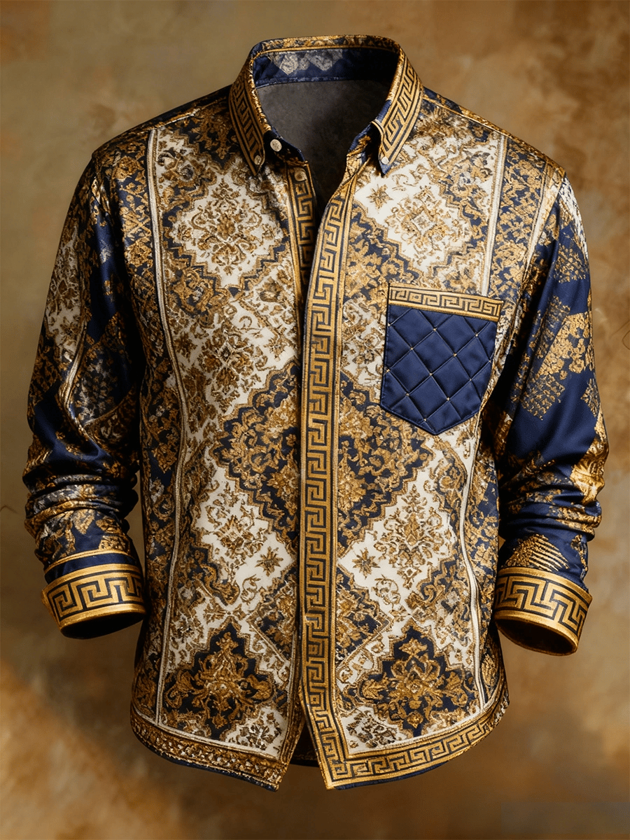 Camisa retro Abstract Art estampado Comfortable ejecutivo Style para hombre