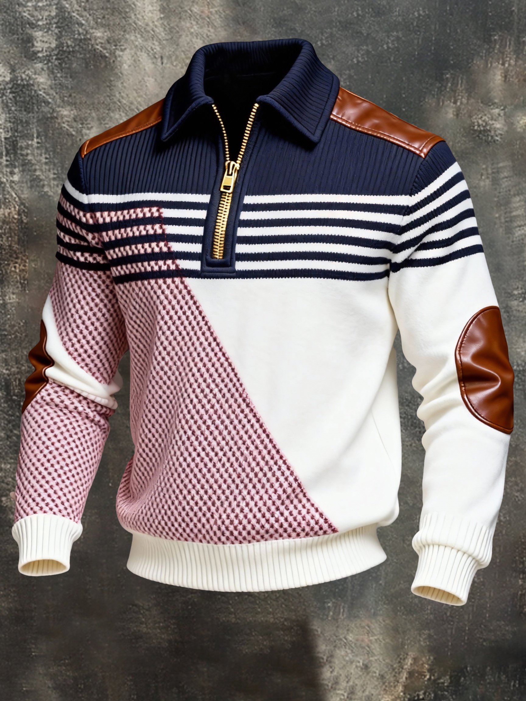 Sudadera vintage Color-Block estampado con cierre con gorrasucha para hombre