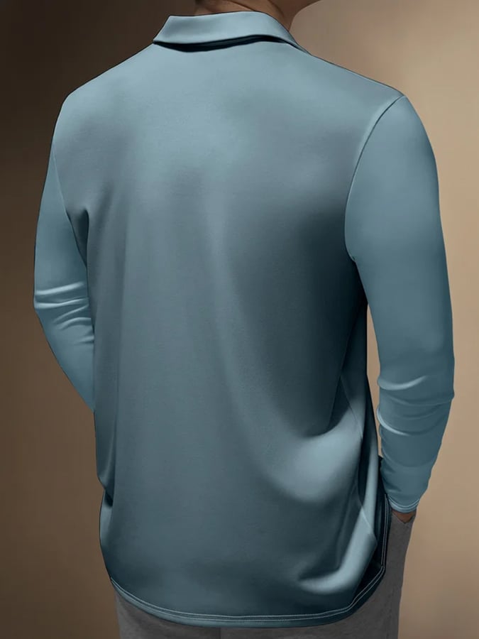Camisa polo vintage geométrico en bloques de color Button estampado casual para hombre