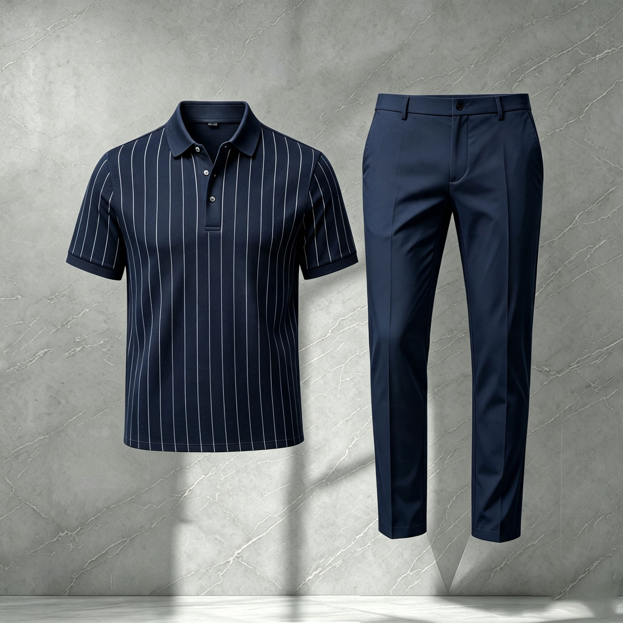 para hombre Dark Blue de manga corta camisa polo and pantalón Set