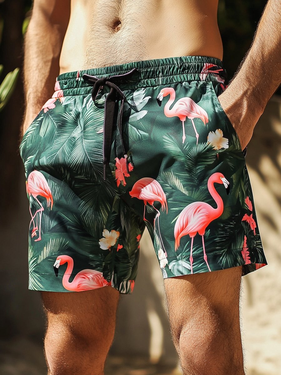 Shorts hawaiano Holiday Flamingo estampado Beach para hombre