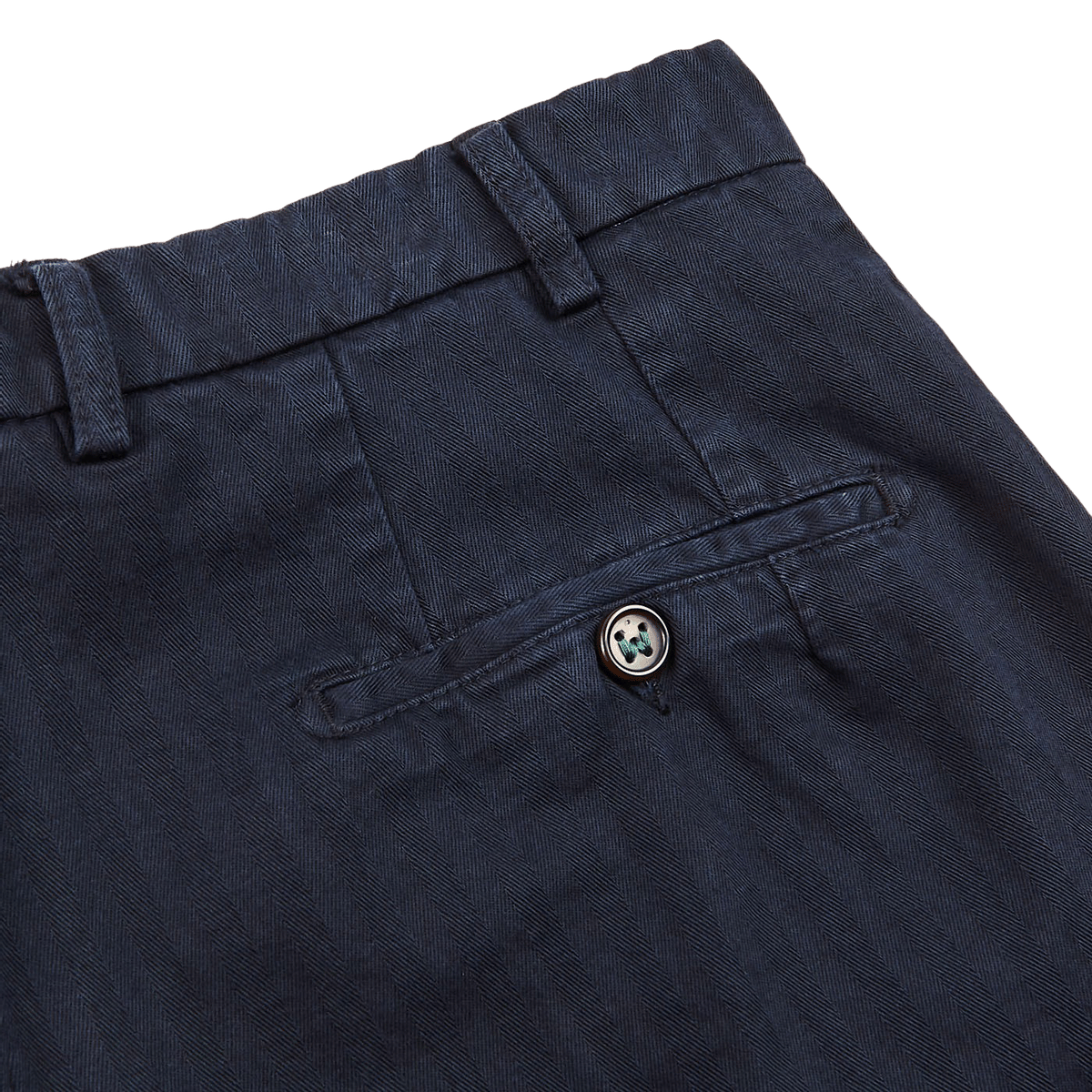 Navy Herringbone Washed de algodón Trousers