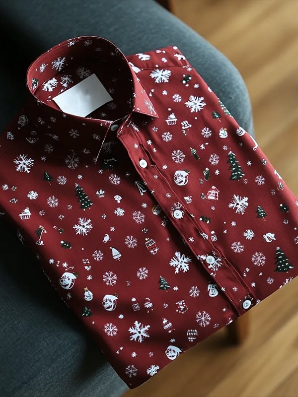 Camisa de lujo Romantic Christmas estampado de manga larga para hombre