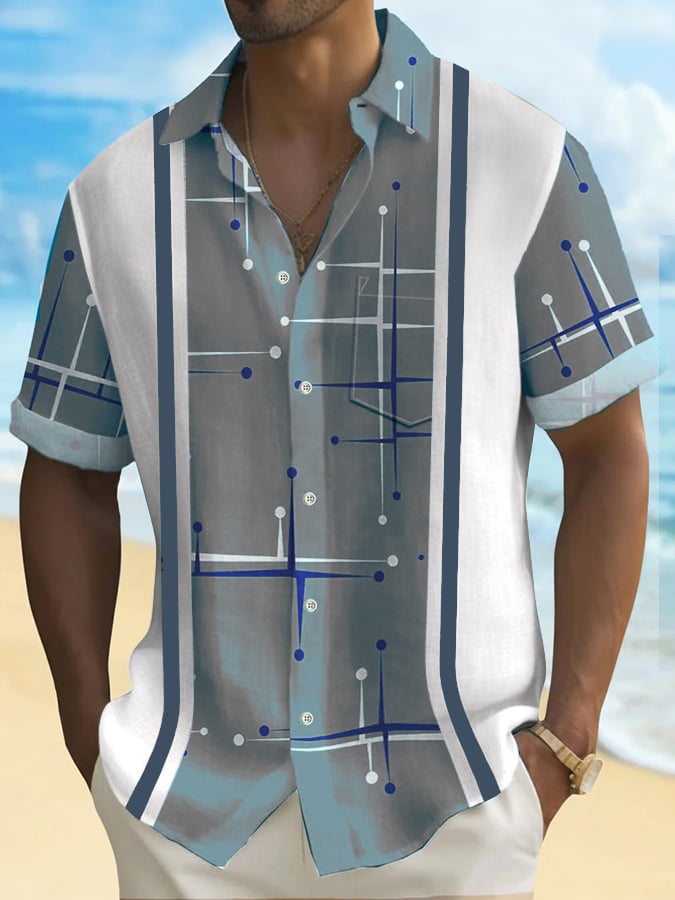 Camisa de moda Contrast Color Geometric Pattern estampadoing para hombre