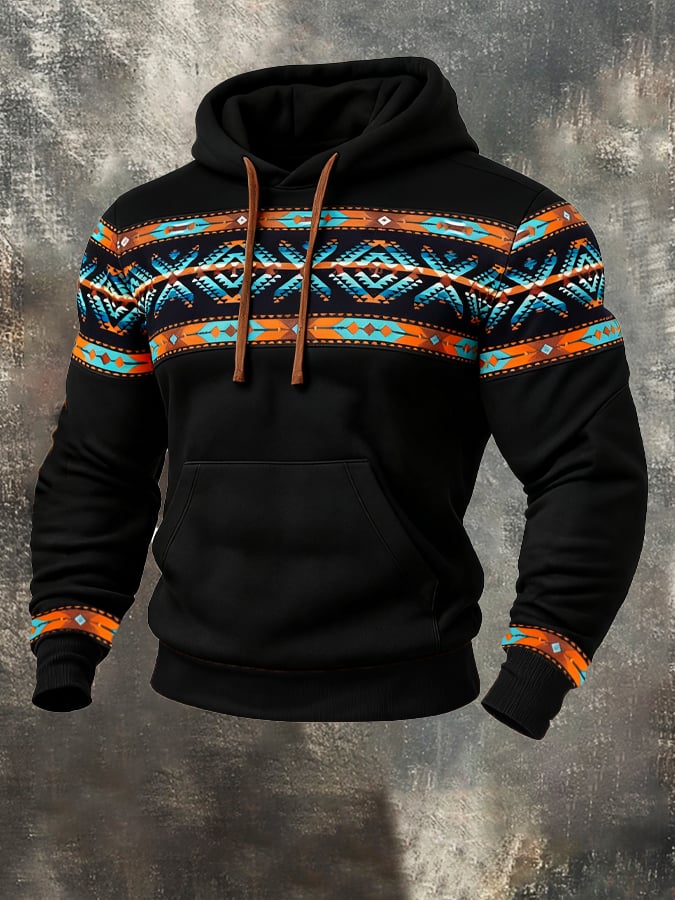 Sudadera vintage Western Ranch Aztec con gorrasucha para hombre