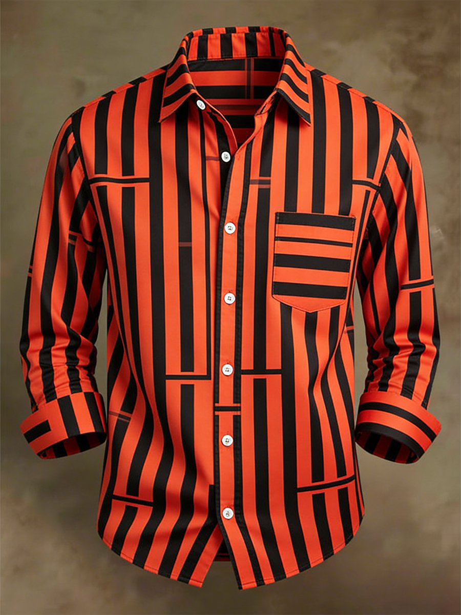 Camisa retro ejecutivo Bag House Geometric de manga larga para hombre
