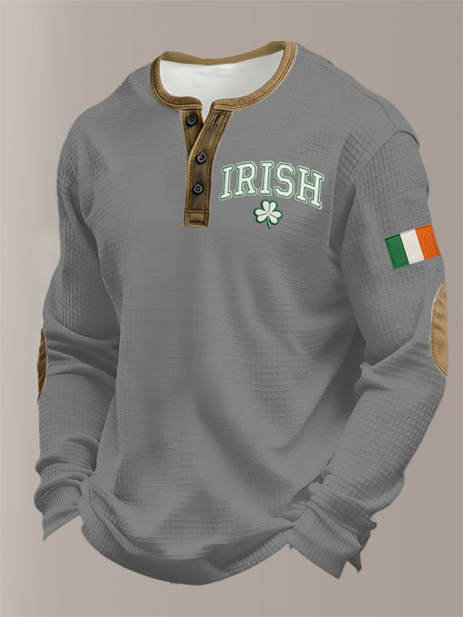 Camisa casual Saint Patrick's Day Clover Henley para hombre