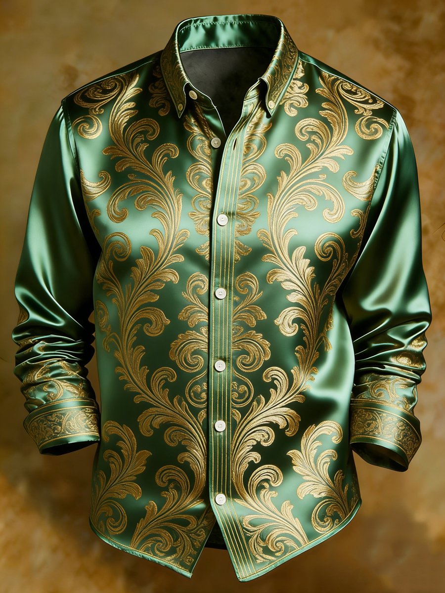 Camisa de lujo ejecutivo estampado de manga larga para hombre
