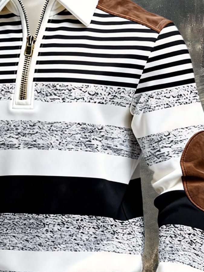 Sudadera retro en bloques de color estampado cierre para hombre
