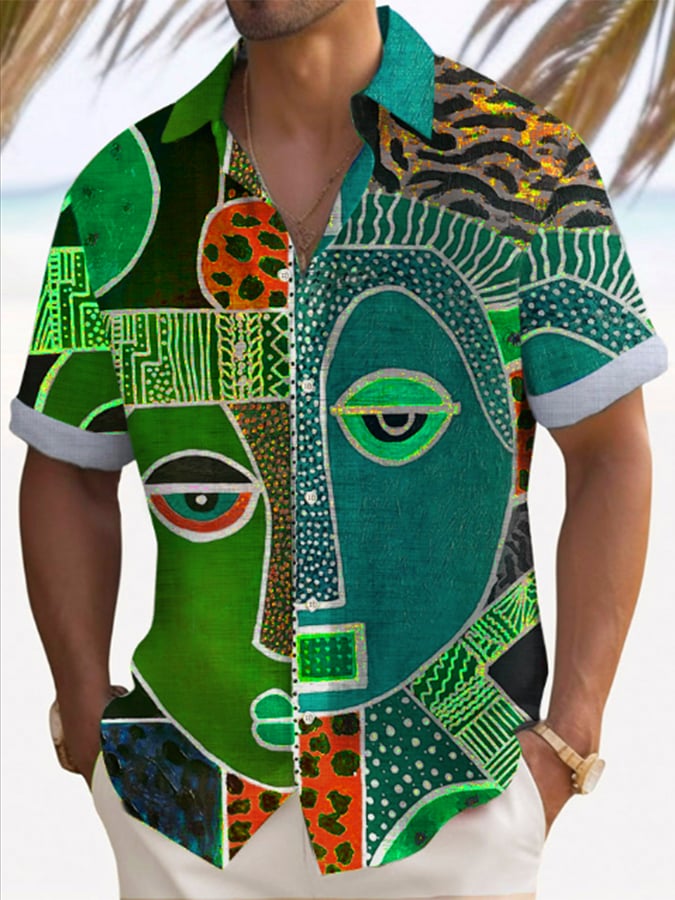 Camisa de moda Vacation Abstract Face para hombre