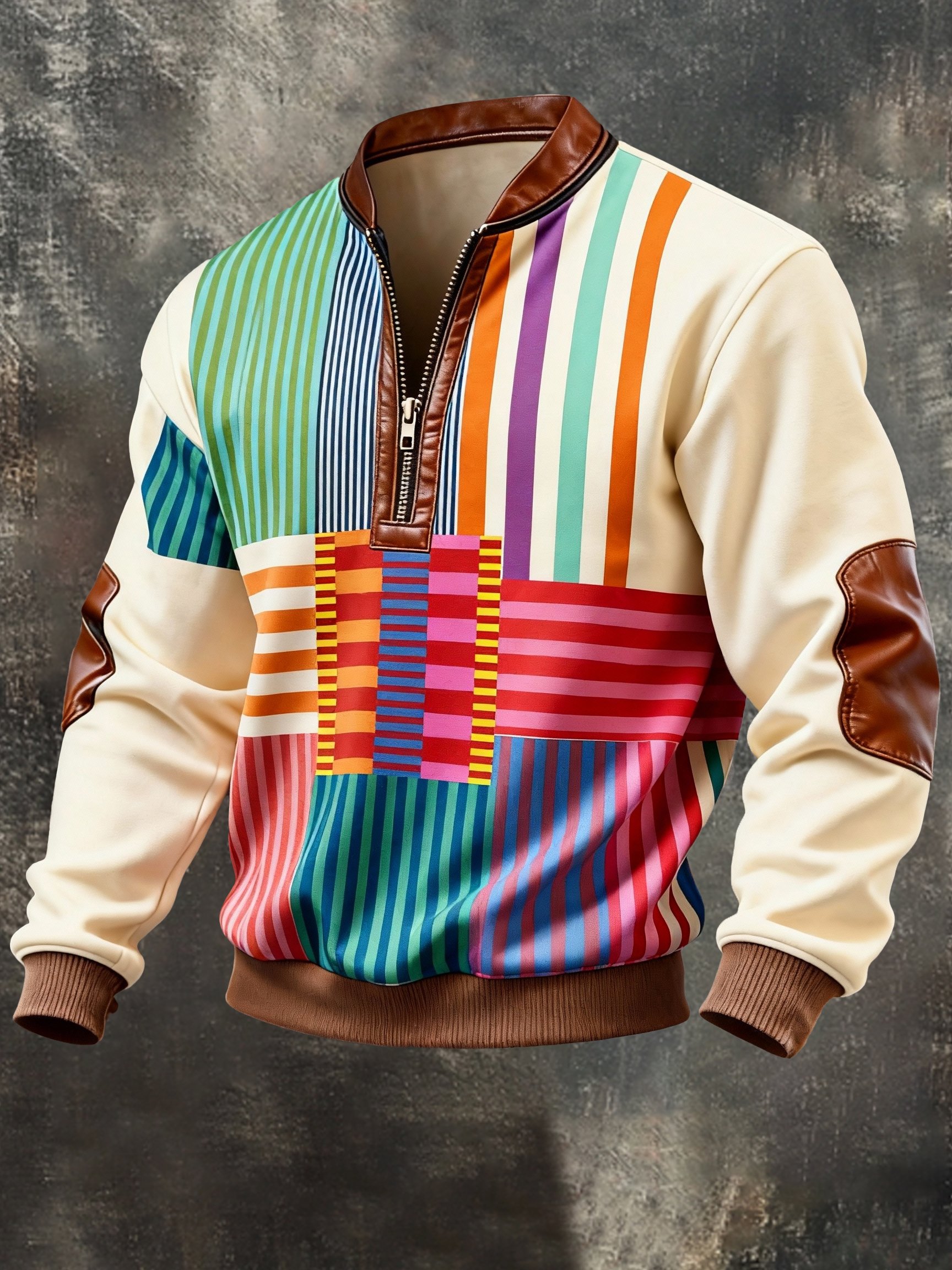 Sudadera vintage Color-Block estampado con cierre con gorrasucha para hombre