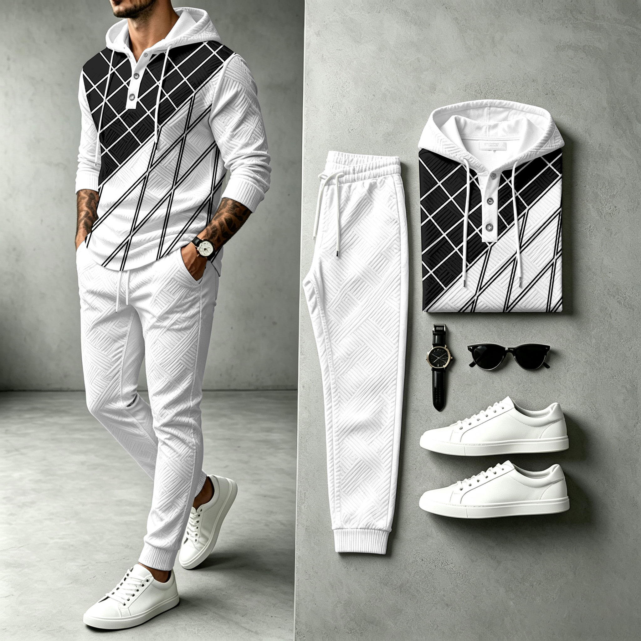 para hombre Two-Tone Hooded Sweacamiseta and pantalón Set