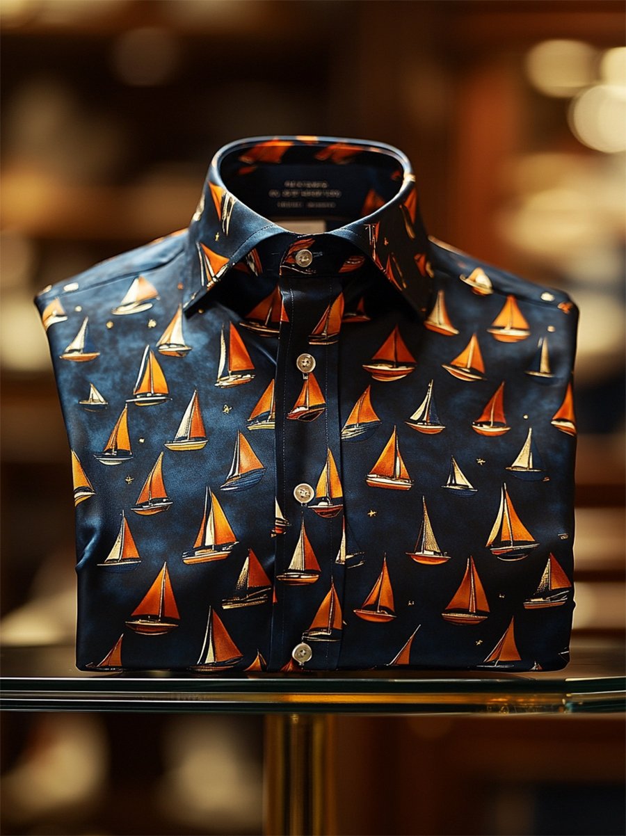 Camisa satén Luxe de manga larga con botones para hombre