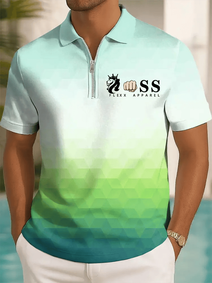 Camisa polo retro Letter Design estampado casual cierre para hombre