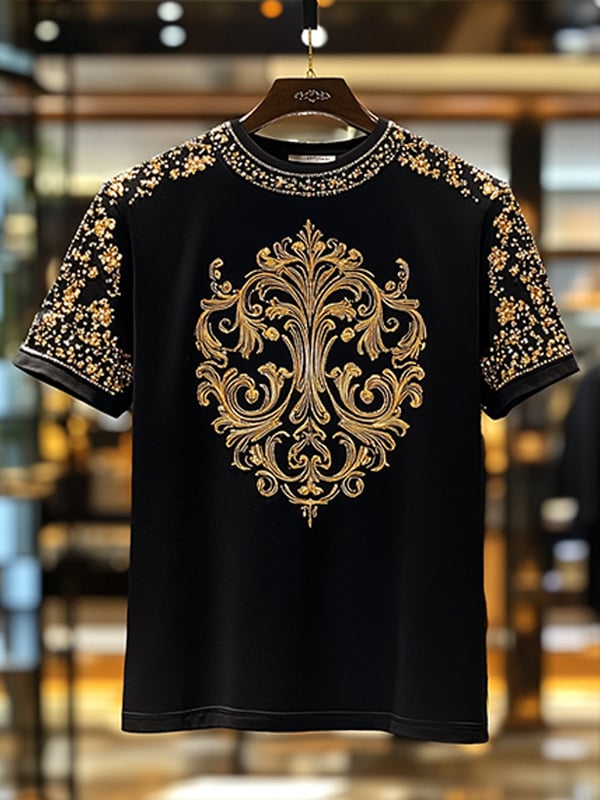 Camiseta ejecutivo European diseño Sequin estampado de manga corta para hombre