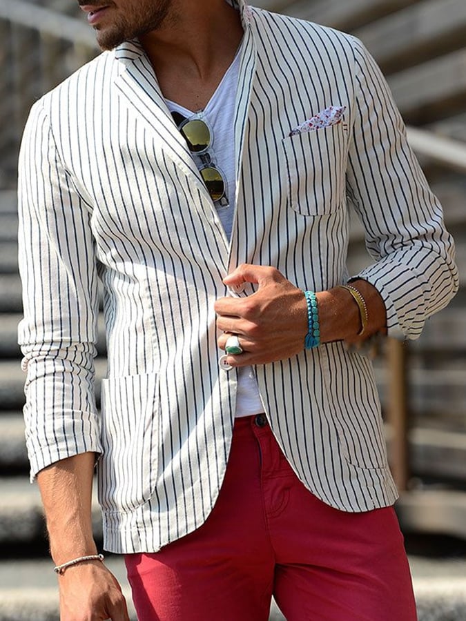 Saco Yarn Dyed de corte entallado a rayas casual para hombre