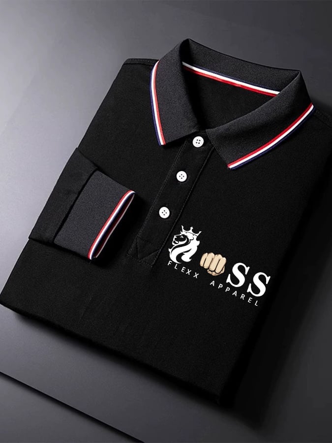 Camisa polo retro Letter Design ejecutivo de manga larga para hombre
