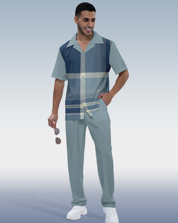 Camisa Rianmond Check estampado de manga corta Walking Set 353 para hombre