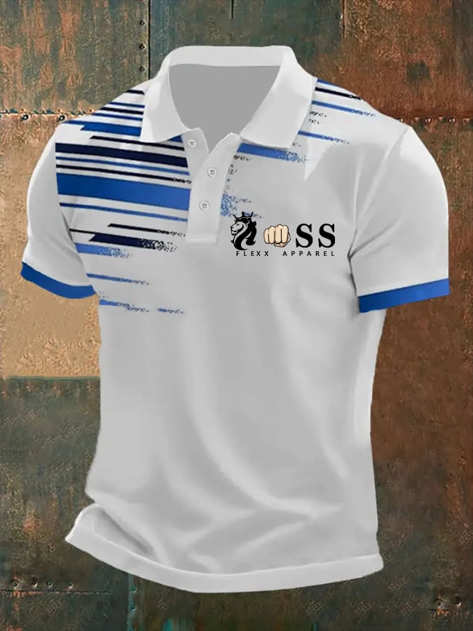 Camisa polo retro Letter estampado casual para hombre