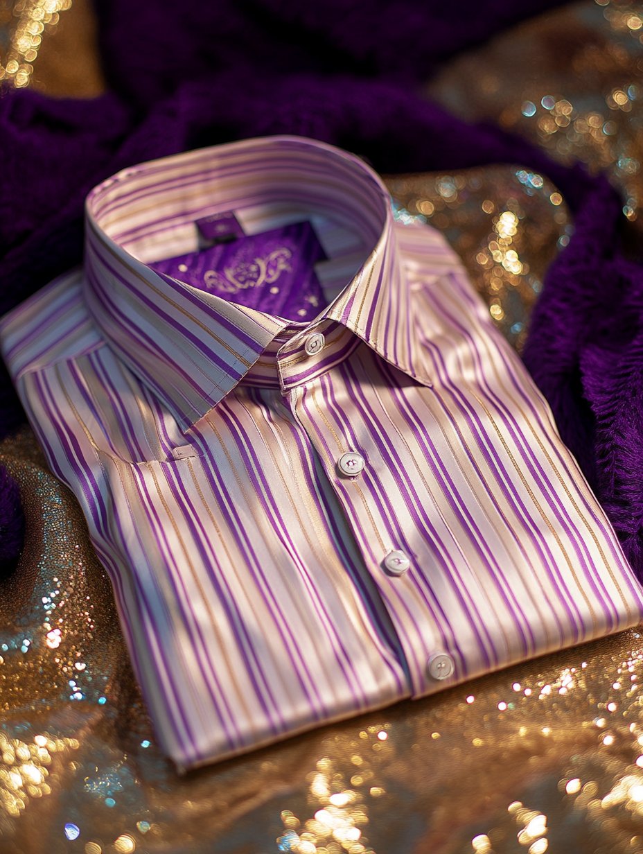 Camisa Purple Carnival Theme de lujo seda de manga larga para hombre