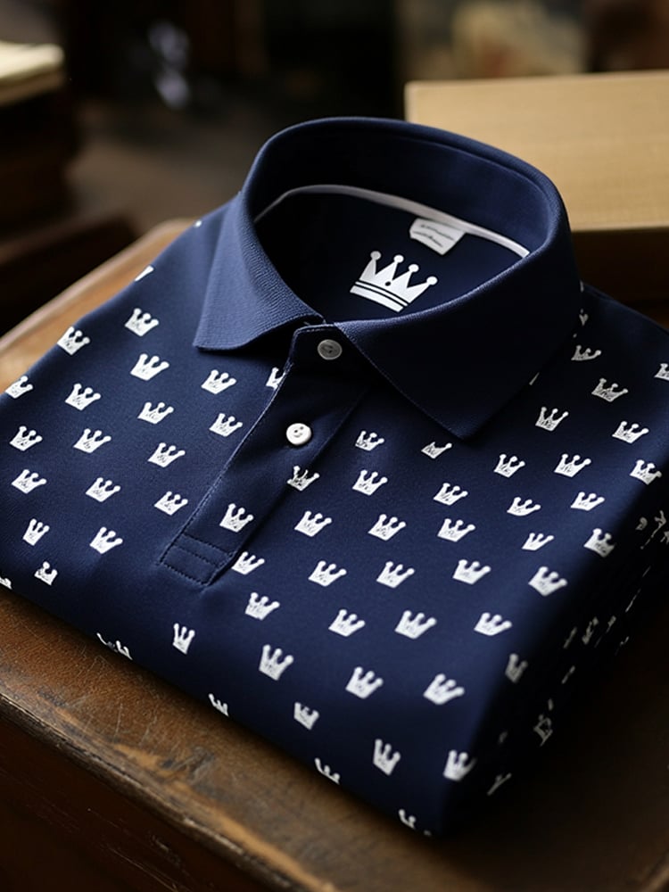 Camisa polo ejecutivo casual Crown Button de manga corta para hombre
