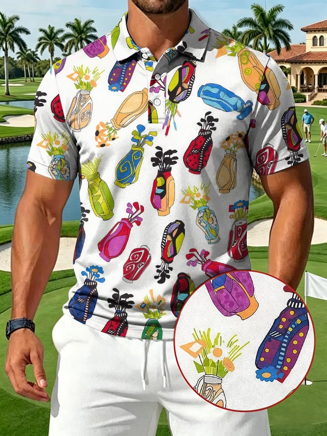 Camisa polo Vibrant Golf estampado de manga corta estampado casual para hombre