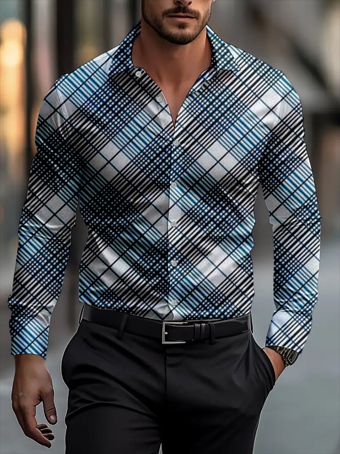 Camisa Street Style ejecutivo casual estampado de manga larga para hombre