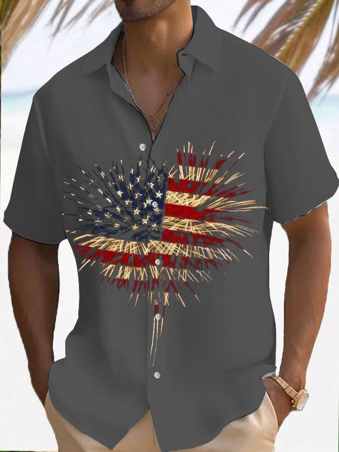 Camisa Independence Day vintage Heart Firepara trabajos estampado Holiday para hombre