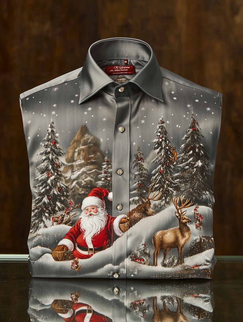 Camisa Christmas estampado de manga larga para hombre