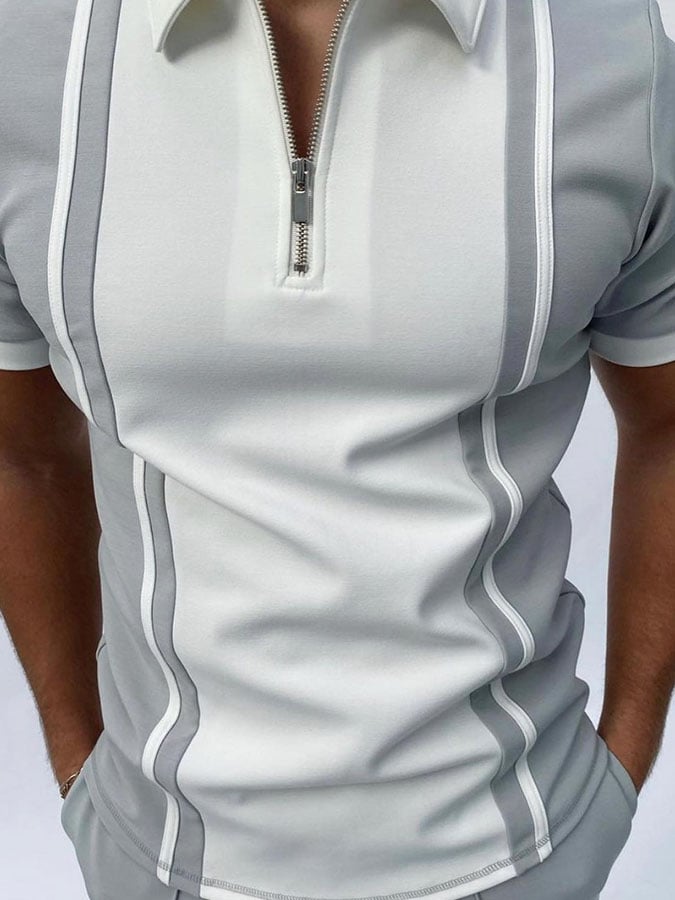 Camisa polo casual Colorblock con cierre para hombre