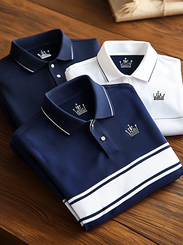 Camisa polo clásico ejecutivo Crown rayas de manga corta para hombre