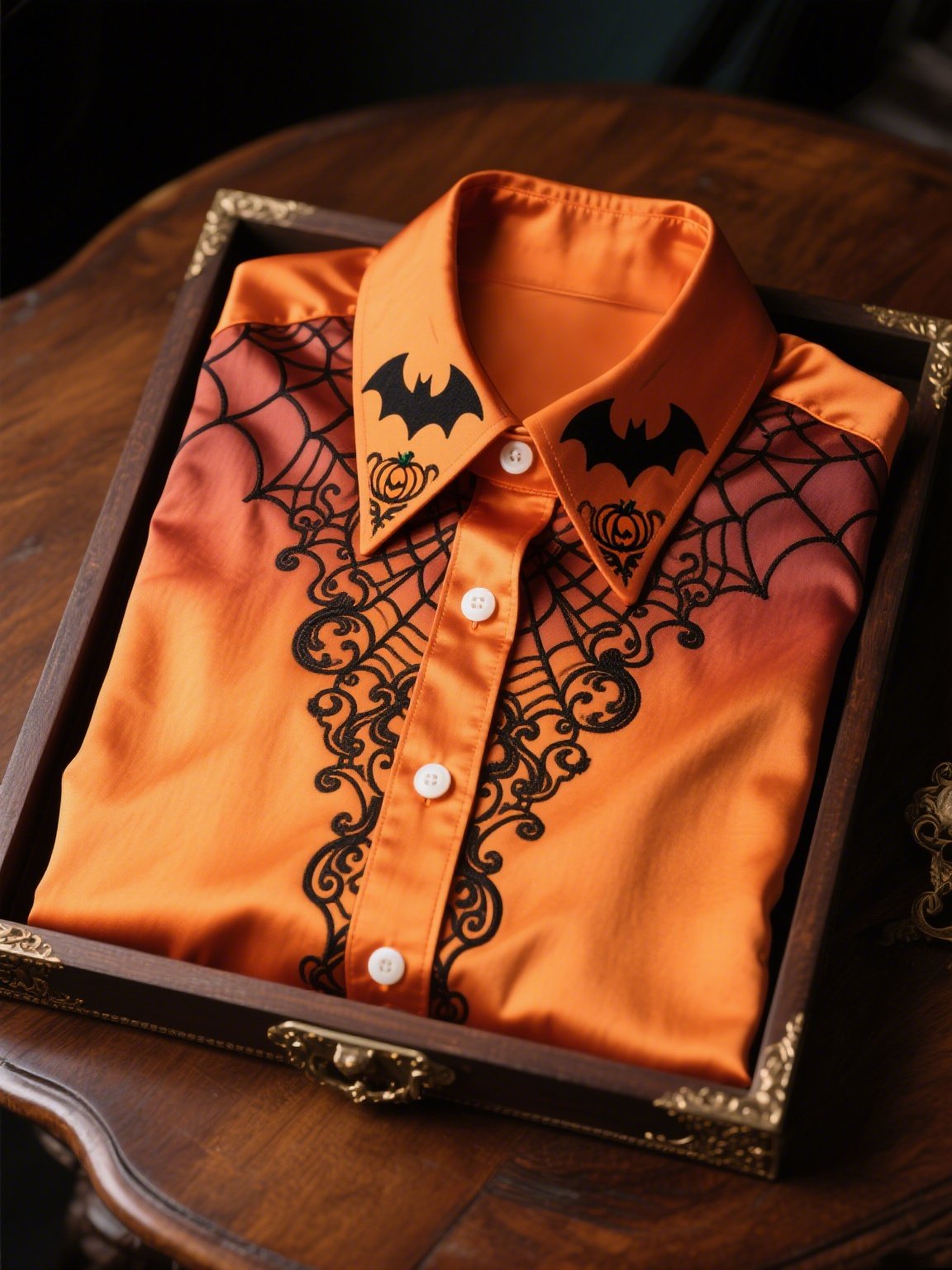 Camisa satén Luxe Halloween de manga larga con botones para hombre