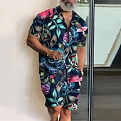 Camisa floral Graphic estampados Leaves camisas Sets Shircamiseta Set Summer Hawaiian de manga cortas Cuban Collar de moda Streetwear Designer para exterior Street casual estampado Summer Spring Blue para hombre