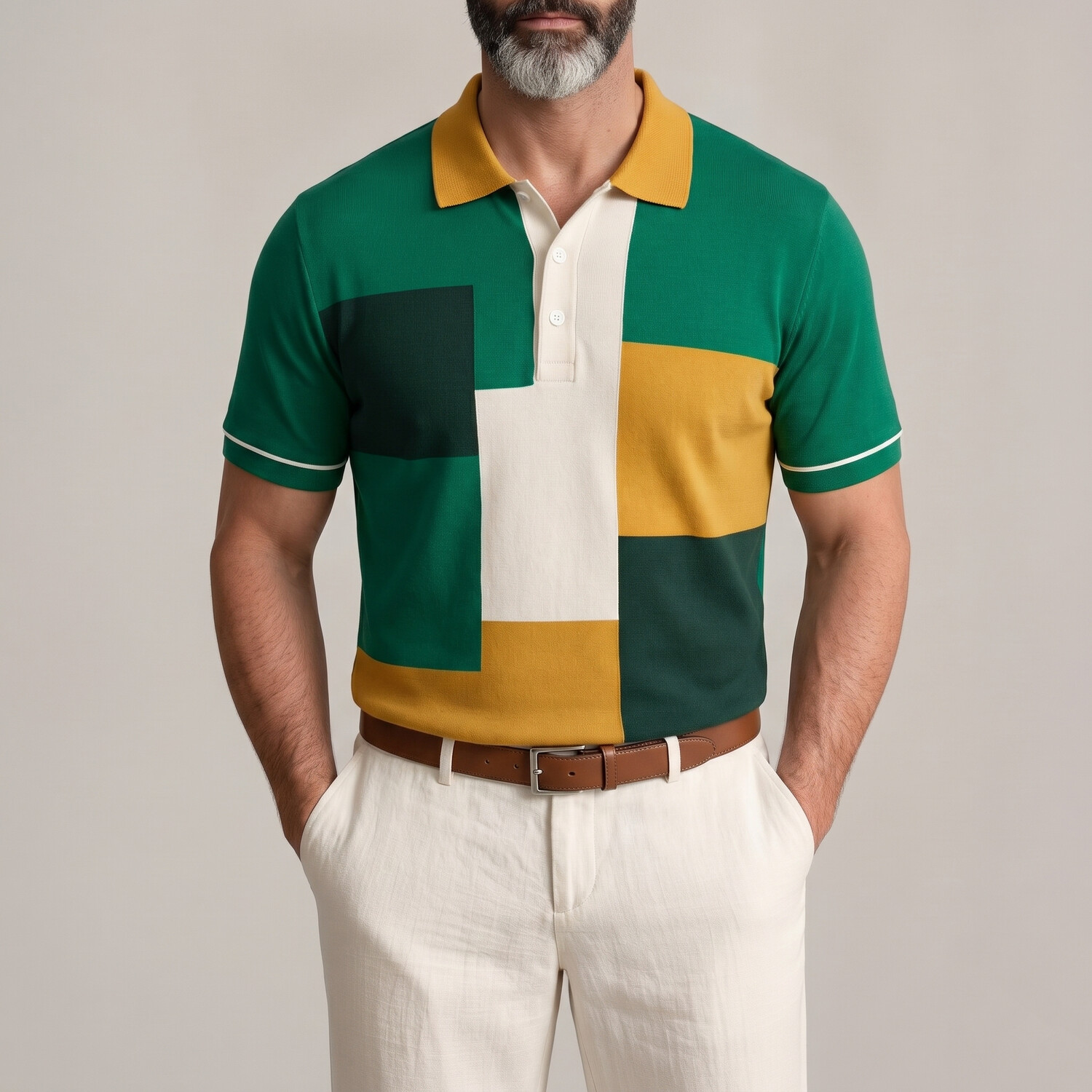 Camisa polo de moda Colorblock Turndown Collar de manga corta casual para hombre