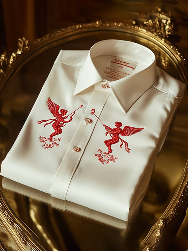 Camisa seda Valentine's Day de lujo casual de manga larga para hombre